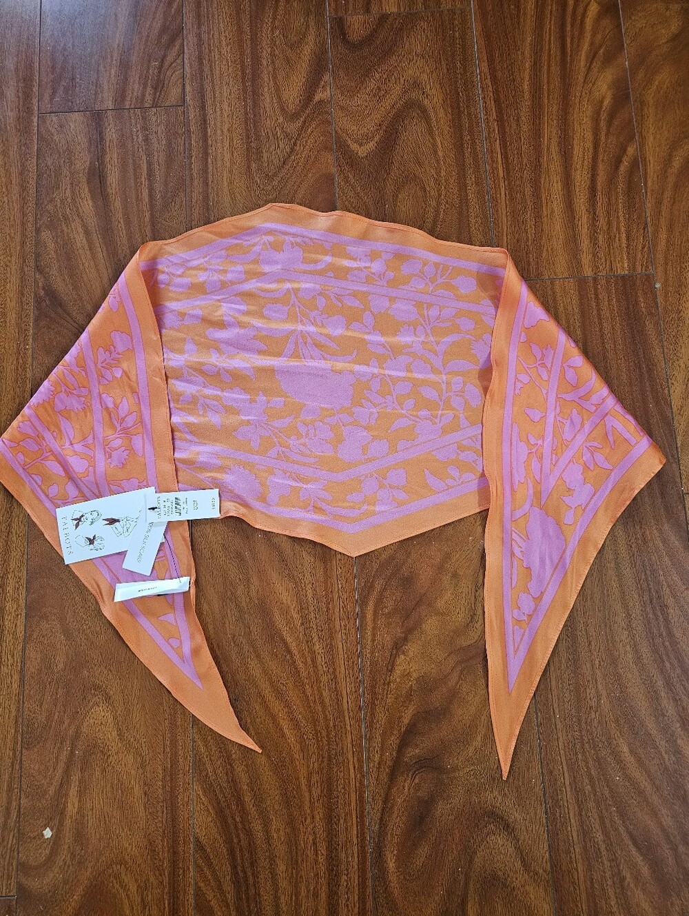 Talbots 100% Silk Scarf NWT Orange Pink For Hair Or Use As Purse Wrap Tie